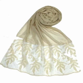 Premium Designer Leaf Cotton Stole - White